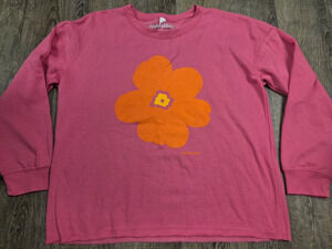 MARUSHKA Pink Long Sleeve Soft Crewneck Pullover Orange Flower Hand Printed M